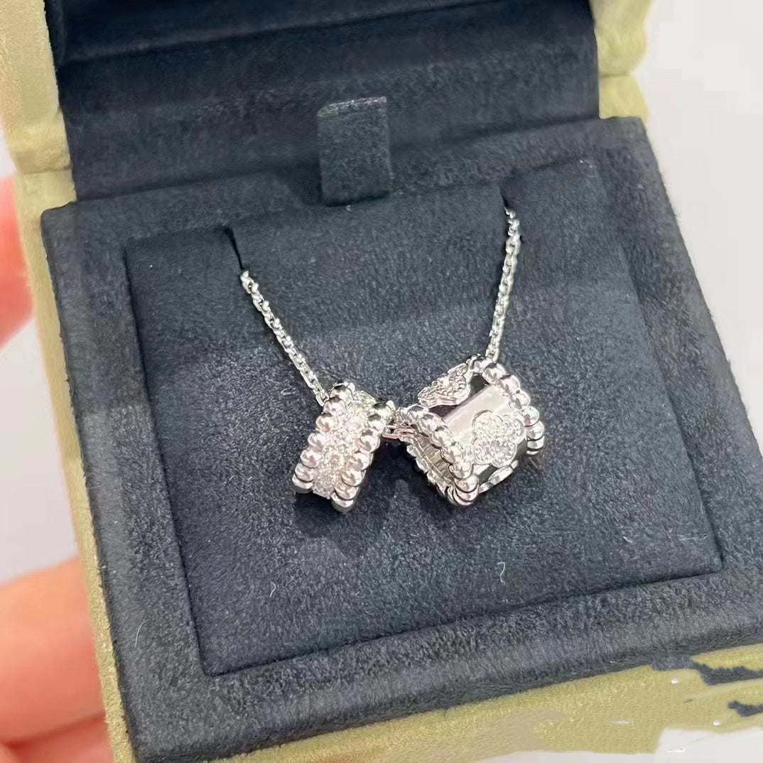 [Vintora]PERLEE DOUBLE PENDANT SILVER DIAMOND NECKLACE