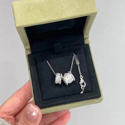 [Vintora]PERLEE DOUBLE PENDANT SILVER DIAMOND NECKLACE