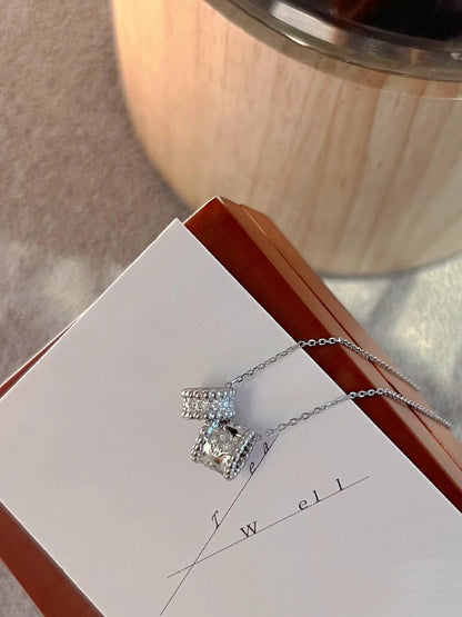 [Vintora]PERLEE DOUBLE PENDANT SILVER DIAMOND NECKLACE