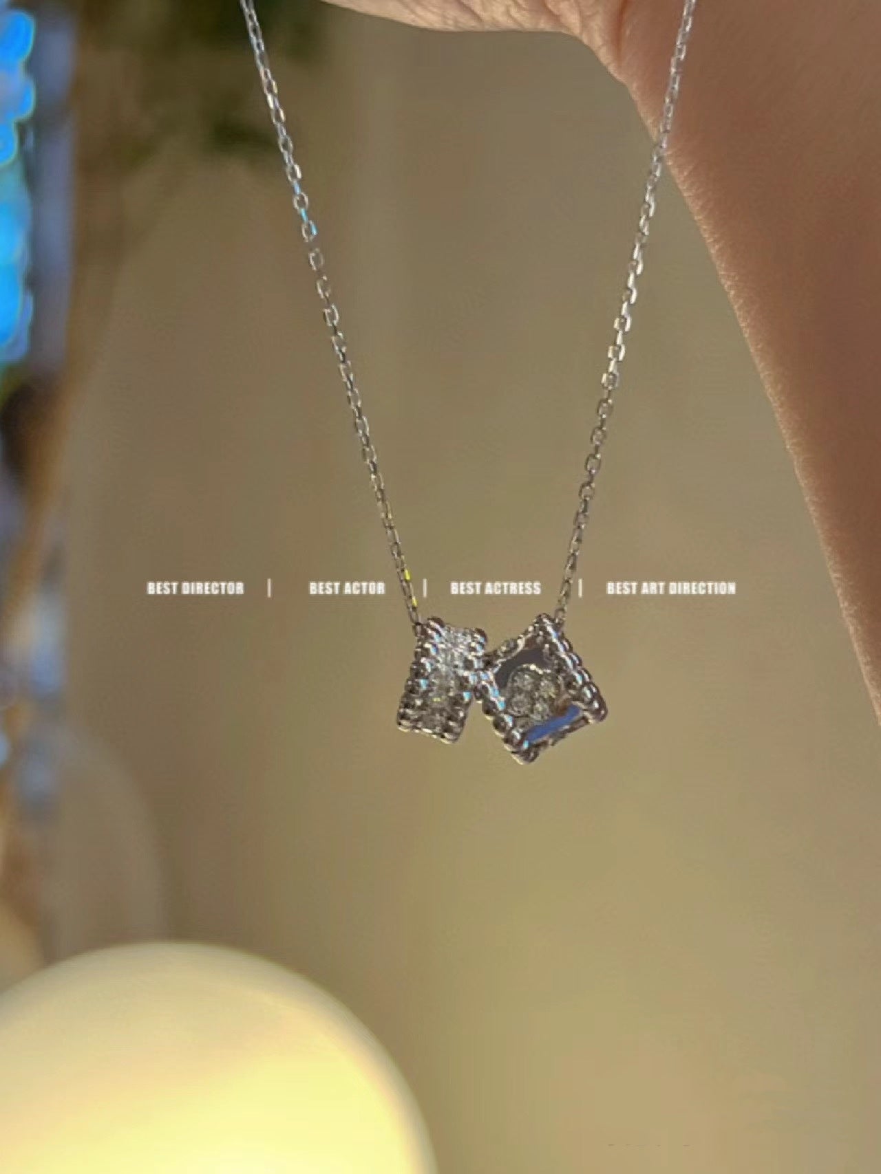 [Vintora]PERLEE DOUBLE PENDANT SILVER DIAMOND NECKLACE