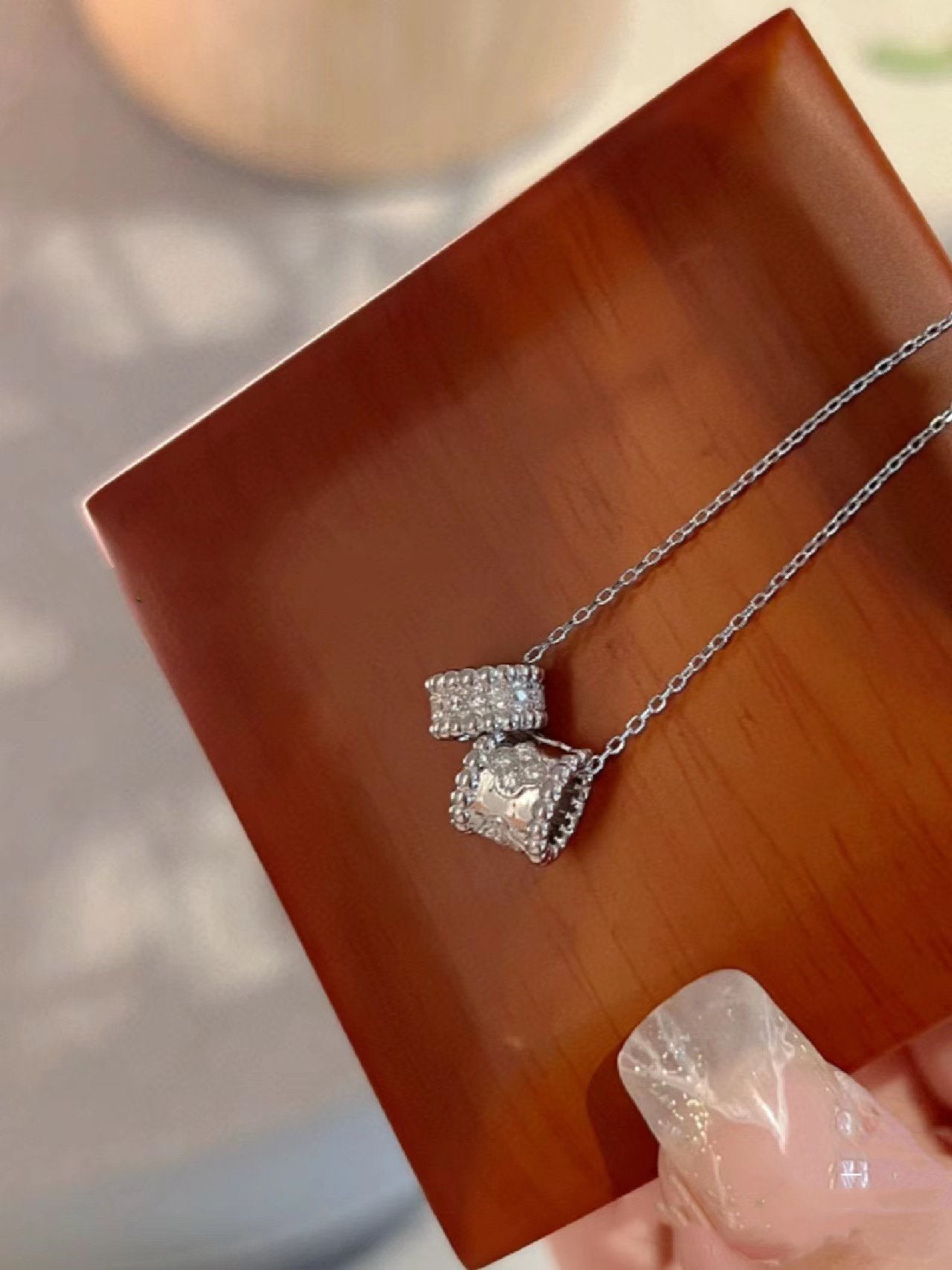 [Vintora]PERLEE DOUBLE PENDANT SILVER DIAMOND NECKLACE