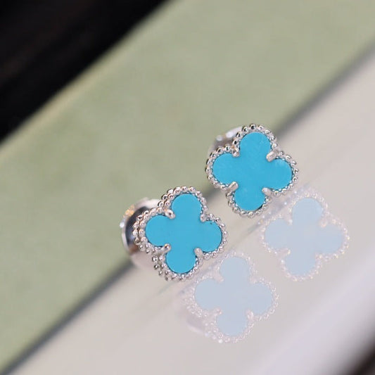 [Vintora]CLOVER MINI TURQUOISE SILVER STUD EARRINGS