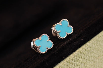 [Vintora]CLOVER MINI TURQUOISE SILVER STUD EARRINGS