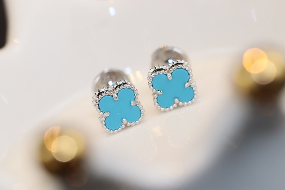 [Vintora]CLOVER MINI TURQUOISE SILVER STUD EARRINGS