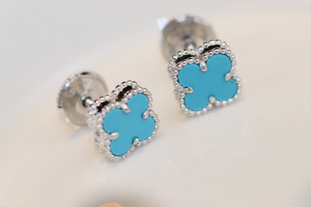 [Vintora]CLOVER MINI TURQUOISE SILVER STUD EARRINGS