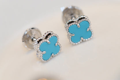 [Vintora]CLOVER MINI TURQUOISE SILVER STUD EARRINGS