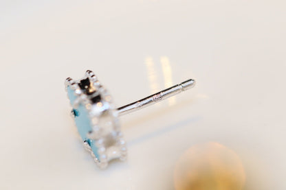 [Vintora]CLOVER MINI TURQUOISE SILVER STUD EARRINGS