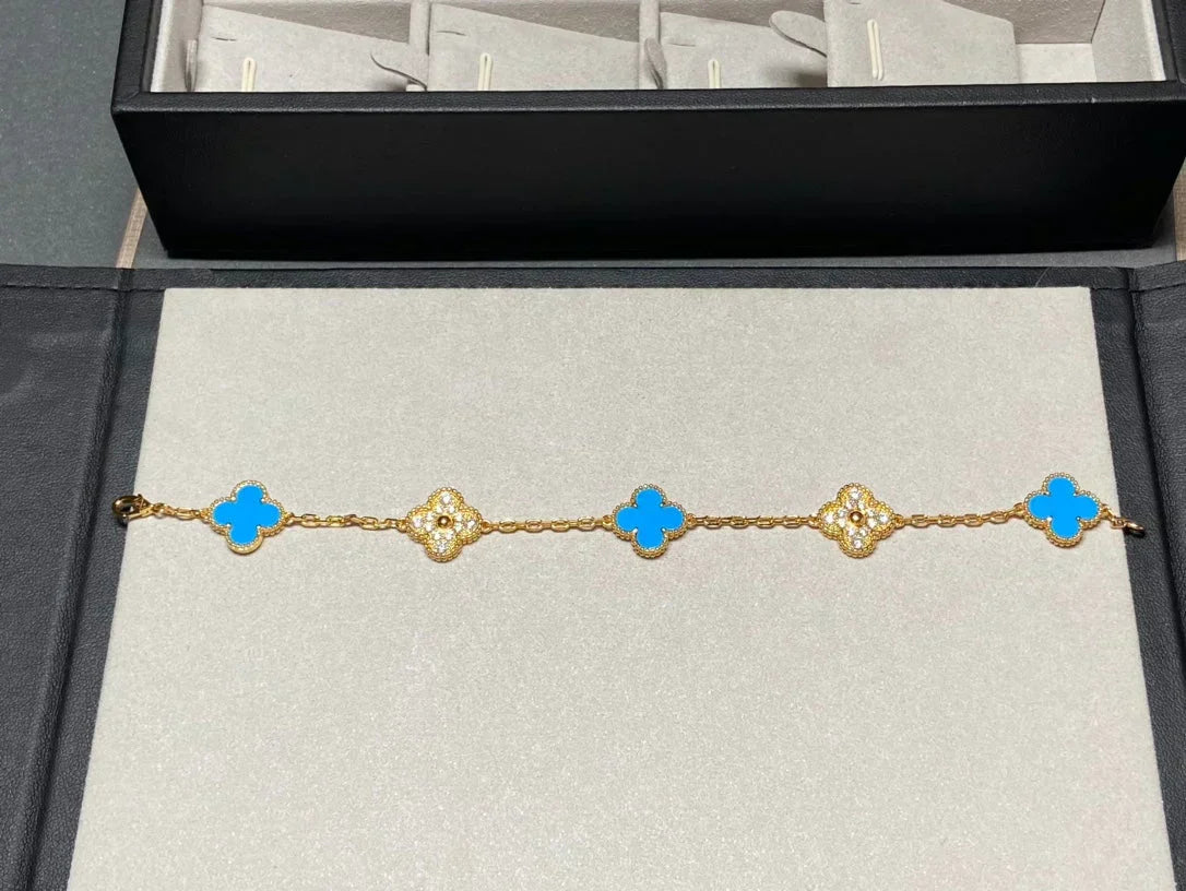 [Vintora] CLOVER 5 MOTIF BLUE AGATE BRACELET COLLECTION