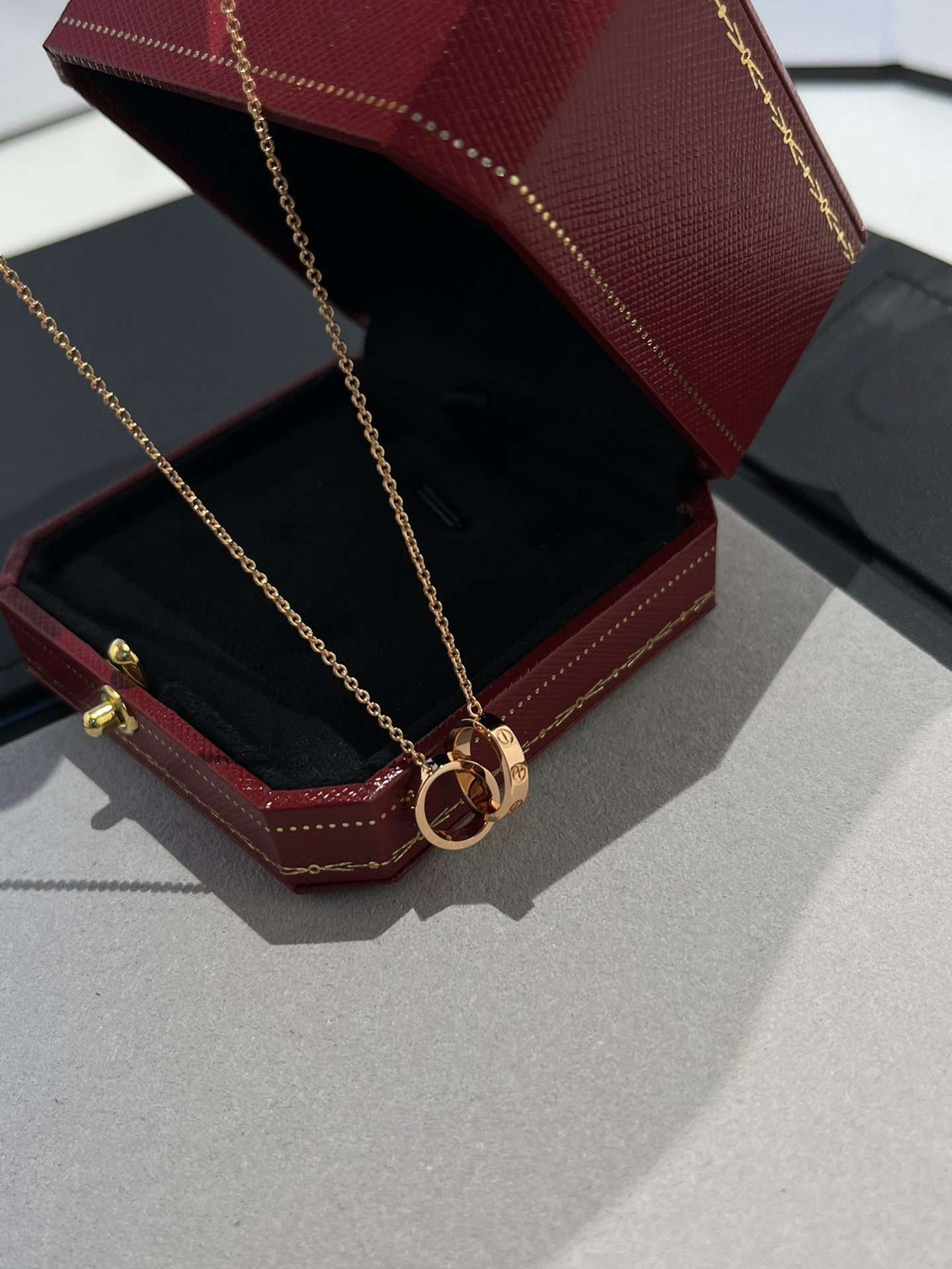 [Vintora]LOVE NECKLACE DOUBLE RING PINK GOLD