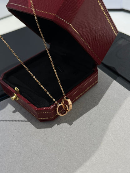 [Vintora]LOVE NECKLACE DOUBLE RING PINK GOLD