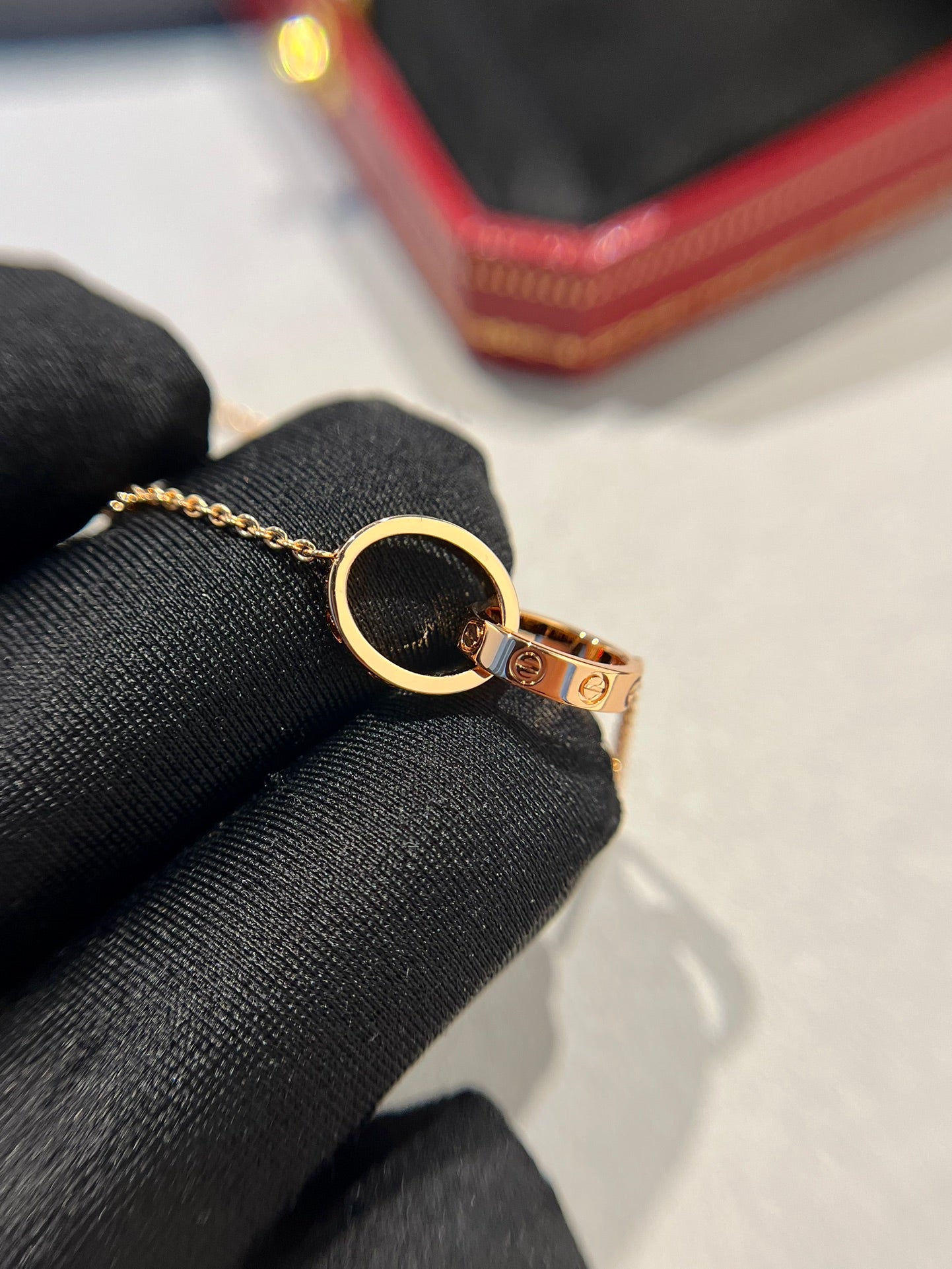 [Vintora]LOVE NECKLACE DOUBLE RING PINK GOLD
