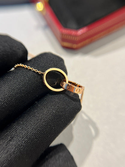 [Vintora]LOVE NECKLACE DOUBLE RING PINK GOLD
