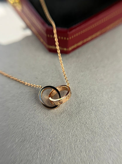 [Vintora]LOVE NECKLACE DOUBLE RING PINK GOLD