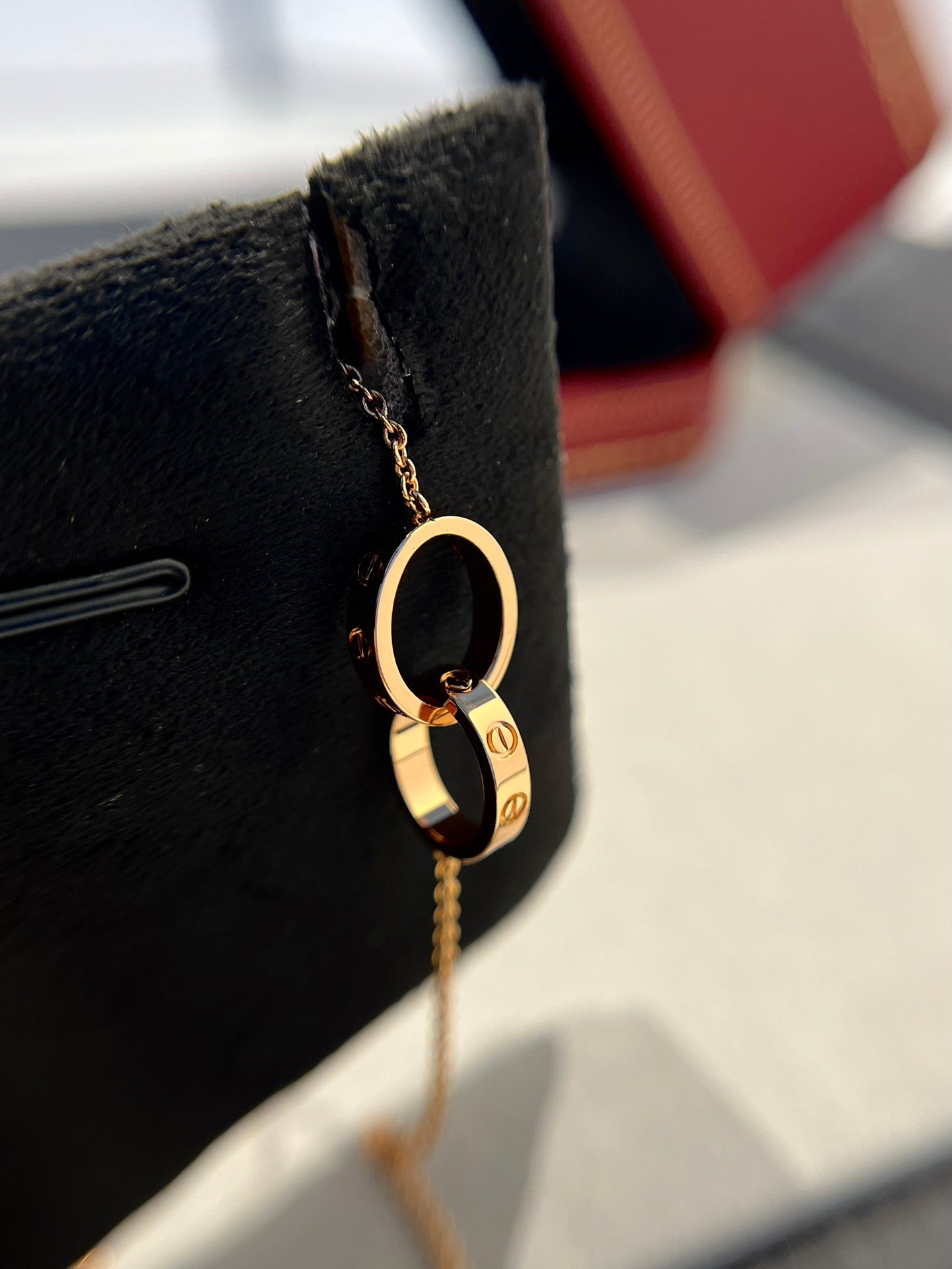 [Vintora]LOVE NECKLACE DOUBLE RING PINK GOLD