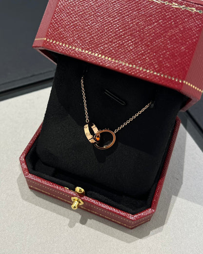 [Vintora]LOVE NECKLACE DOUBLE RING PINK GOLD