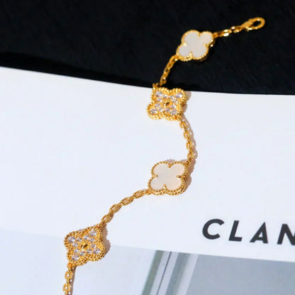 [Vintora]CLOVER WHITE PEARL MOP 5 MOTIF BRACELET COLLECTION