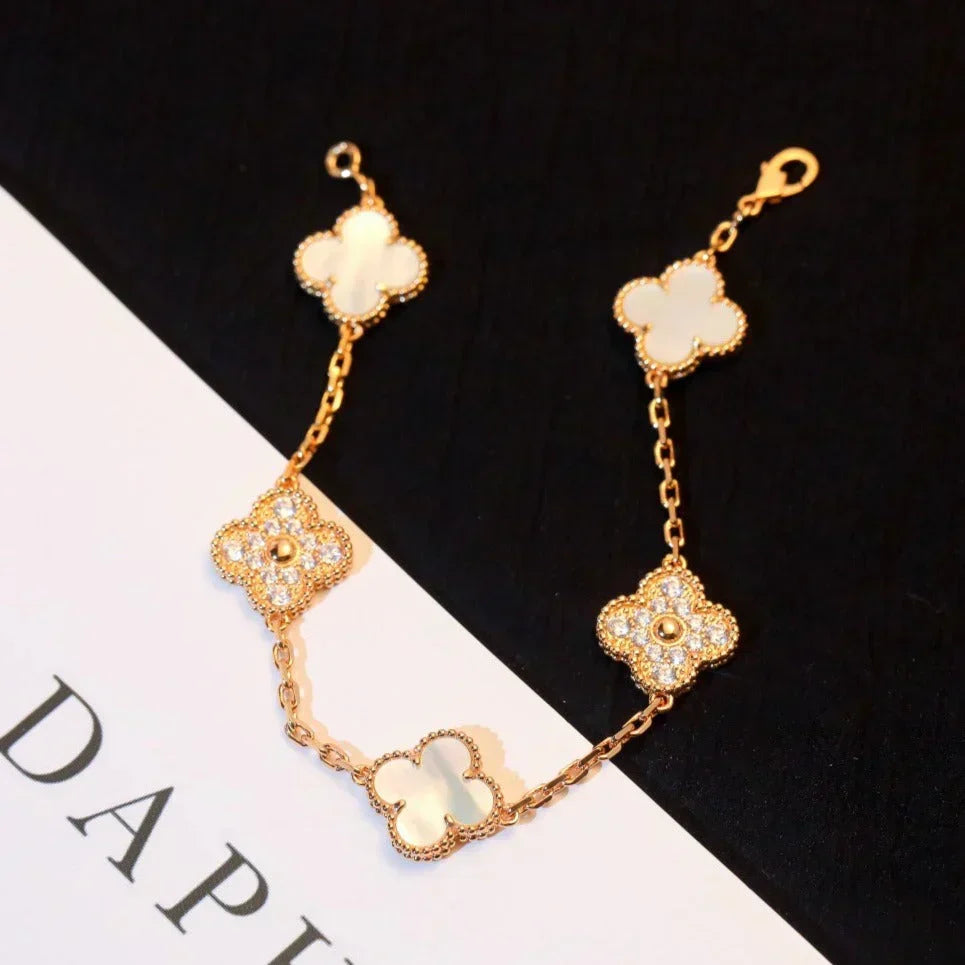 [Vintora]CLOVER WHITE PEARL MOP 5 MOTIF BRACELET COLLECTION