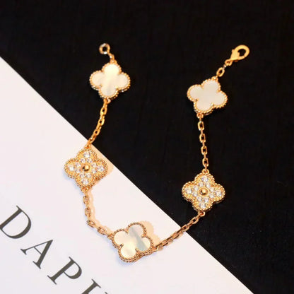 [Vintora]CLOVER WHITE PEARL MOP 5 MOTIF BRACELET COLLECTION
