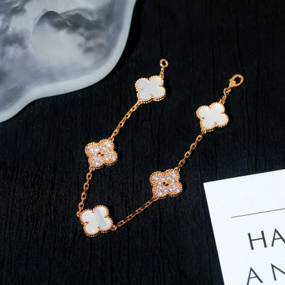 [Vintora]CLOVER WHITE PEARL MOP 5 MOTIF BRACELET COLLECTION