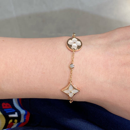[Vintora]STAR AND SUN 4 MOTIF WHITE MOP PINK GOLD BRACELET