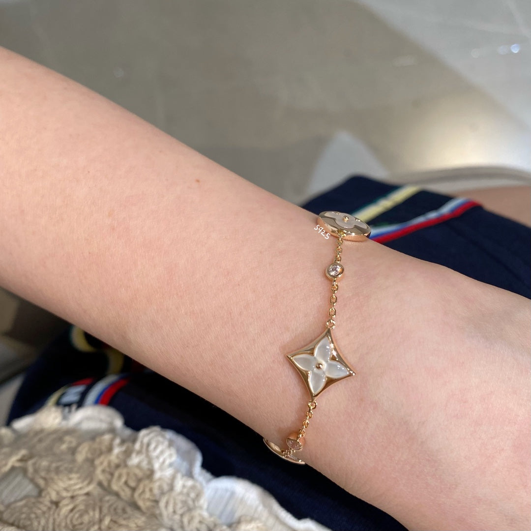 [Vintora]STAR AND SUN 4 MOTIF WHITE MOP PINK GOLD BRACELET