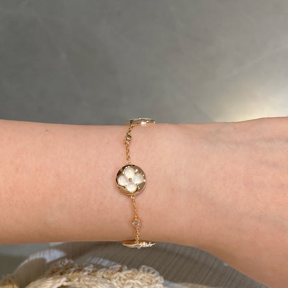 [Vintora]STAR AND SUN 4 MOTIF WHITE MOP PINK GOLD BRACELET