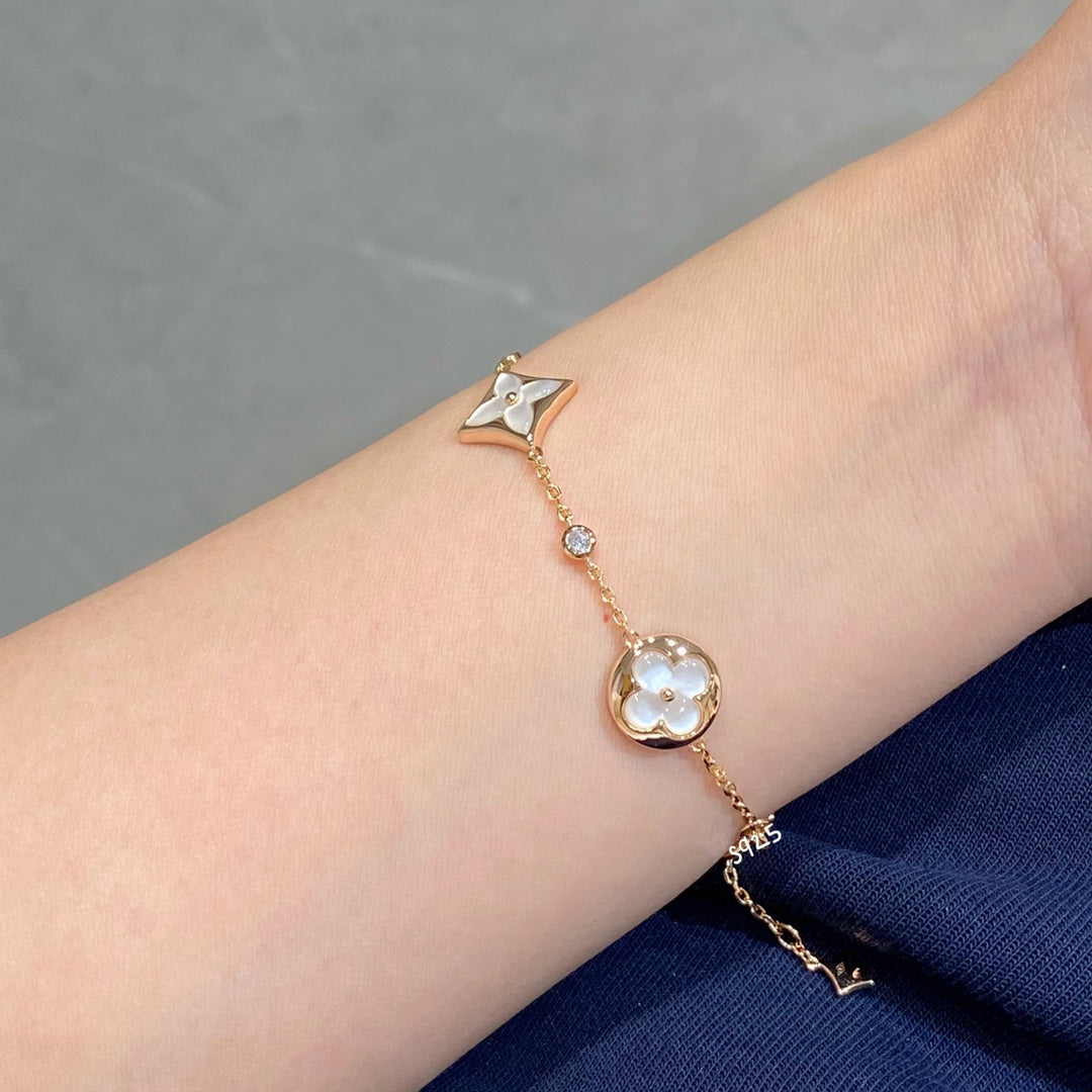 [Vintora]STAR AND SUN 4 MOTIF WHITE MOP PINK GOLD BRACELET
