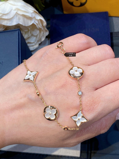[Vintora]STAR AND SUN 4 MOTIF WHITE MOP PINK GOLD BRACELET