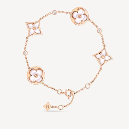 [Vintora]STAR AND SUN 4 MOTIF WHITE MOP PINK GOLD BRACELET
