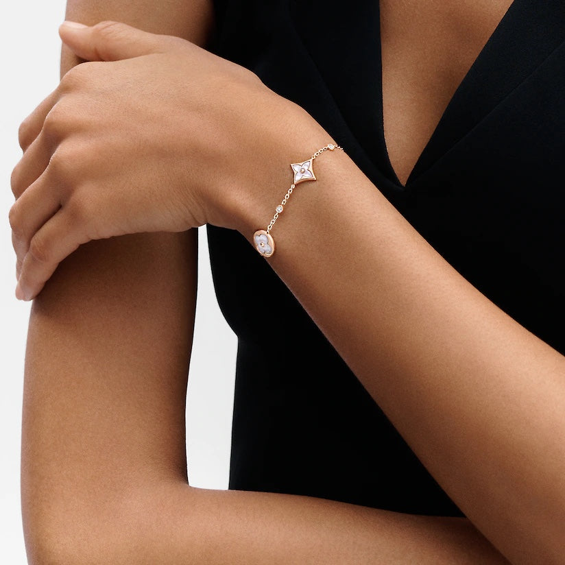 [Vintora]STAR AND SUN 4 MOTIF WHITE MOP PINK GOLD BRACELET