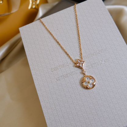 [Vintora]STAR AND SUN WHITE MOP 2 MOTIF PINK GOLD NECKLACE