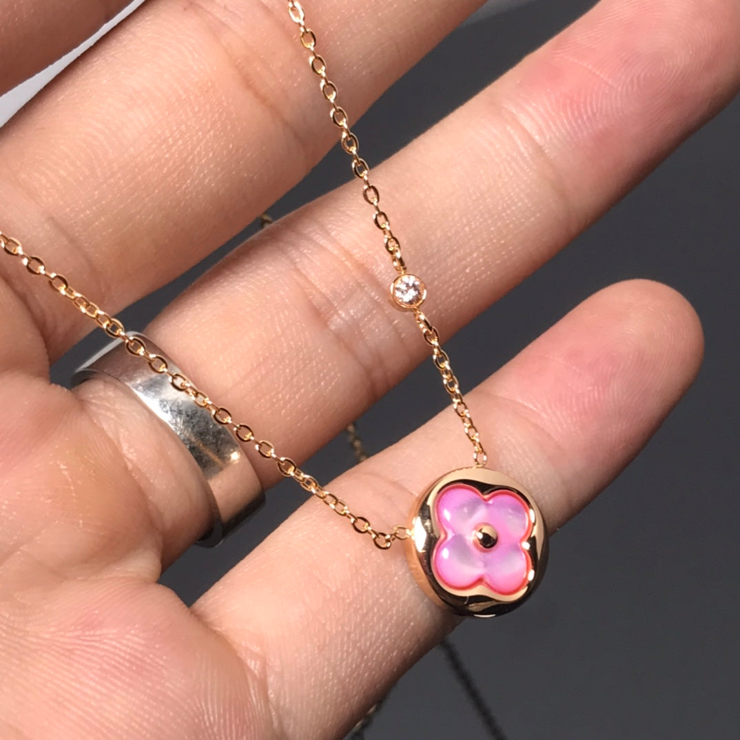 [Vintora]COLOR BLOSSOM PINK MOP SUN GOLD NECKLACE