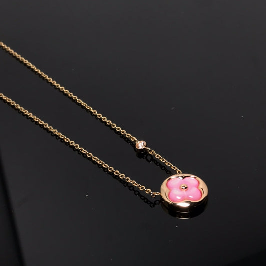 [Vintora]COLOR BLOSSOM PINK MOP SUN GOLD NECKLACE