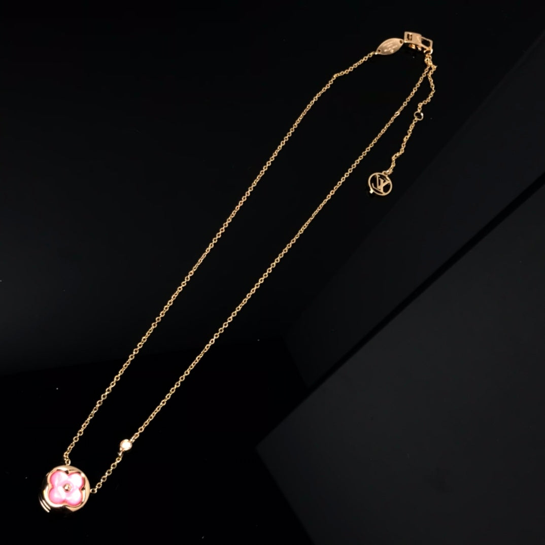 [Vintora]COLOR BLOSSOM PINK MOP SUN GOLD NECKLACE