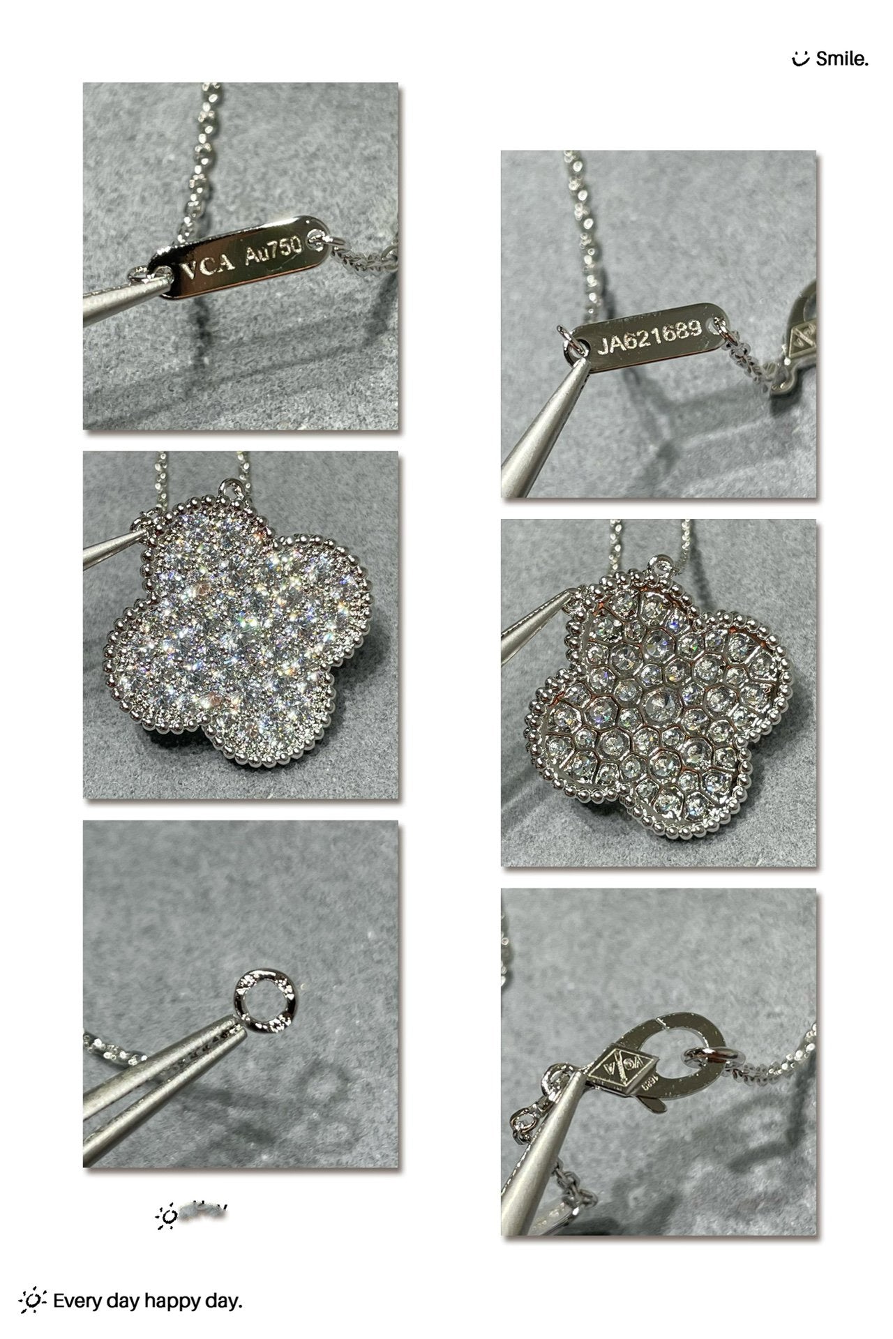 [Vintora]CLOVER 25MM LARGE PENDANT DIAMOND PAVED SILVER NECKLACE