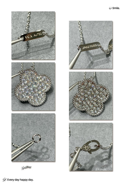 [Vintora]CLOVER 25MM LARGE PENDANT DIAMOND PAVED SILVER NECKLACE