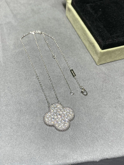 [Vintora]CLOVER 25MM LARGE PENDANT DIAMOND PAVED SILVER NECKLACE