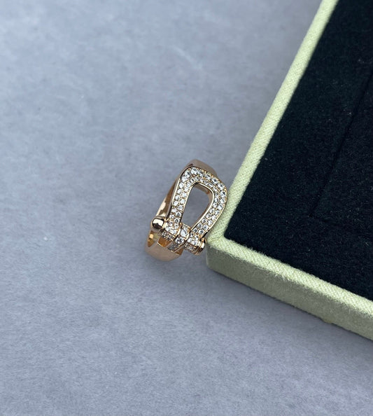 [Vintora]Wide Hoof-Shaped Diamond-Studded Ring