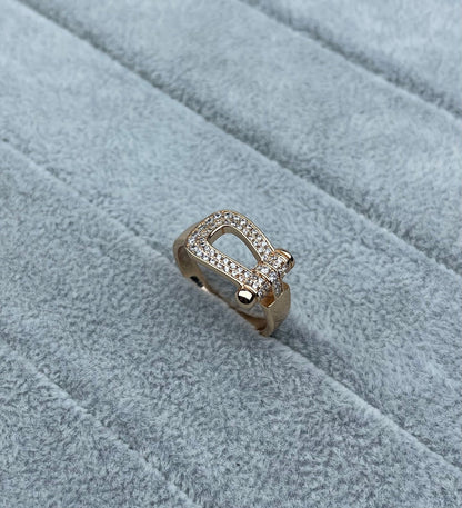 [Vintora]Wide Hoof-Shaped Diamond-Studded Ring