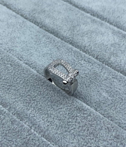 [Vintora]Wide Hoof-Shaped Diamond-Studded Ring