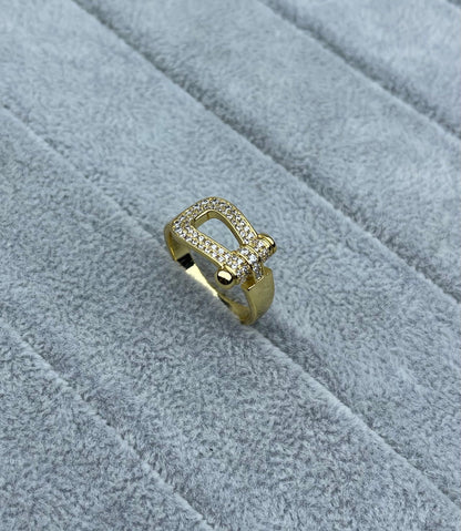 [Vintora]Wide Hoof-Shaped Diamond-Studded Ring