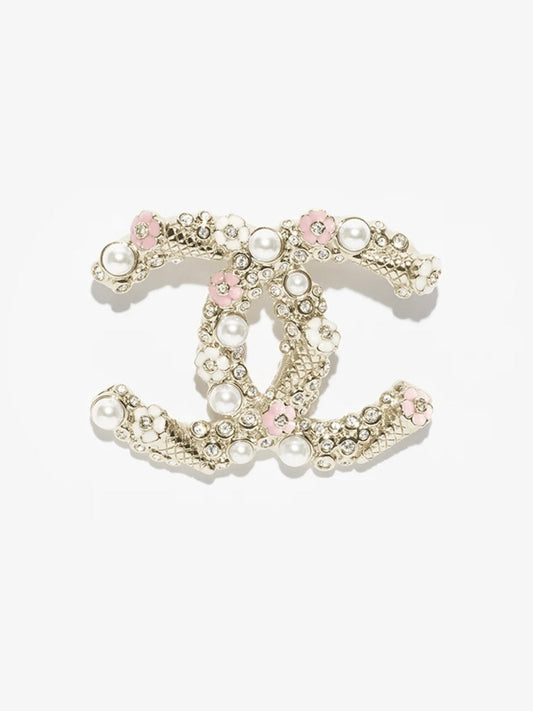 [Vintora]26C Pink-White Enamel Ice Cream Cone Double C Brooch
