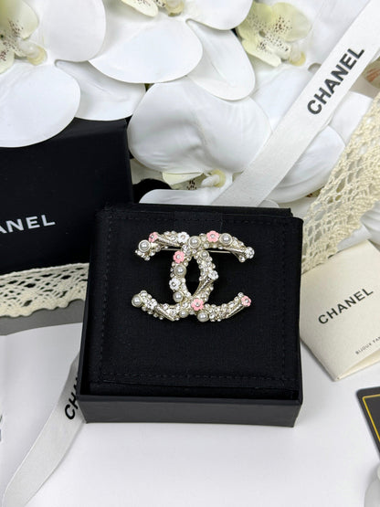 [Vintora]26C Pink-White Enamel Ice Cream Cone Double C Brooch