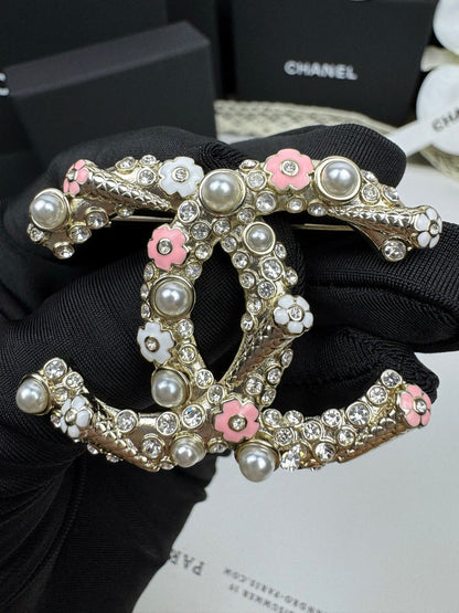 [Vintora]26C Pink-White Enamel Ice Cream Cone Double C Brooch