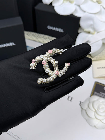 [Vintora]26C Pink-White Enamel Ice Cream Cone Double C Brooch