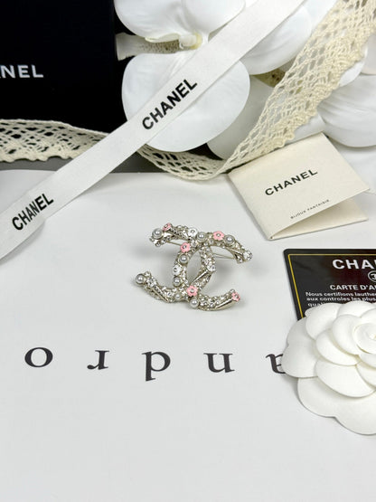 [Vintora]26C Pink-White Enamel Ice Cream Cone Double C Brooch