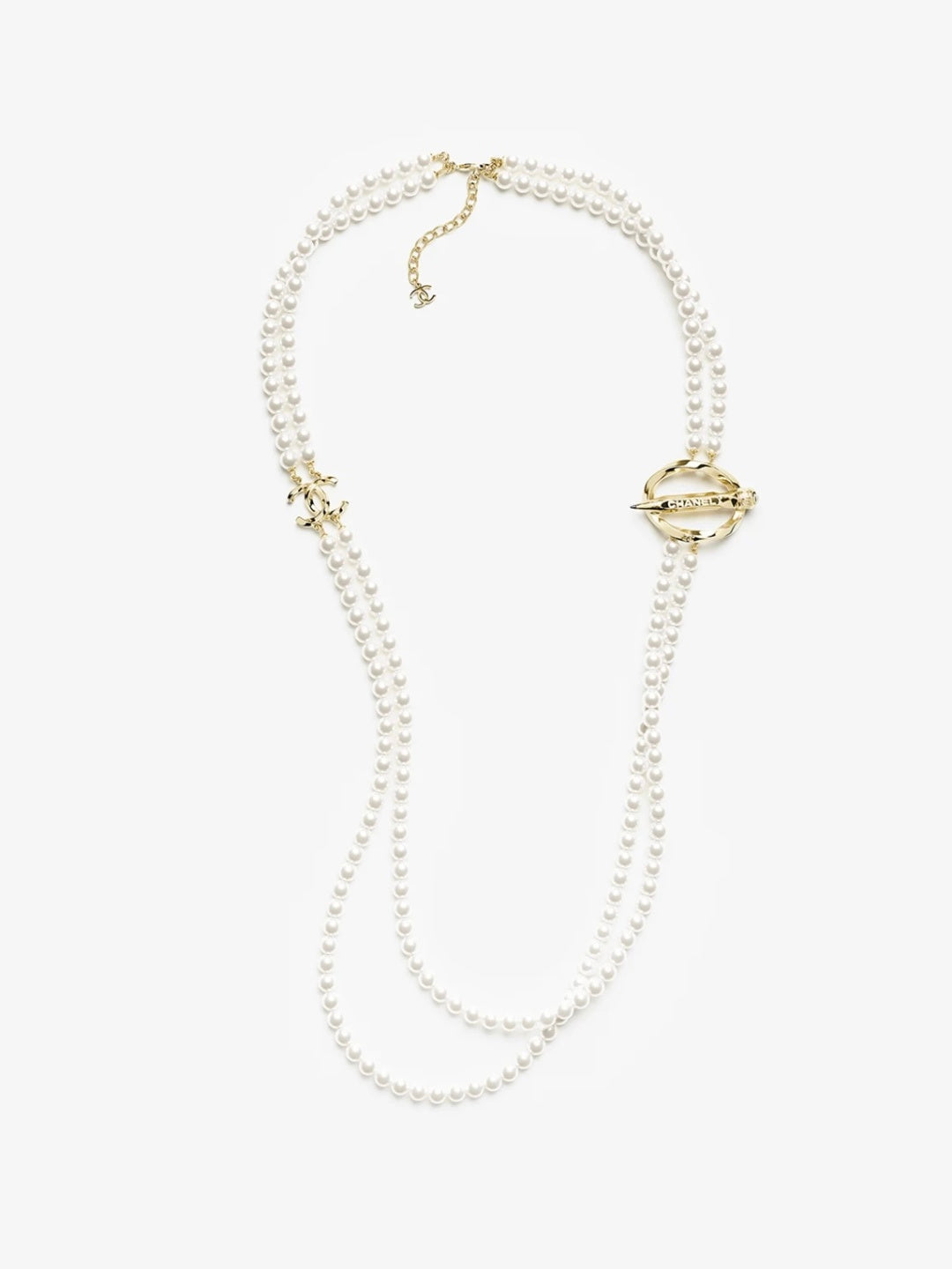 [Vintora]25K Pencil Double C Double-Layer Pearl Sweater Chain