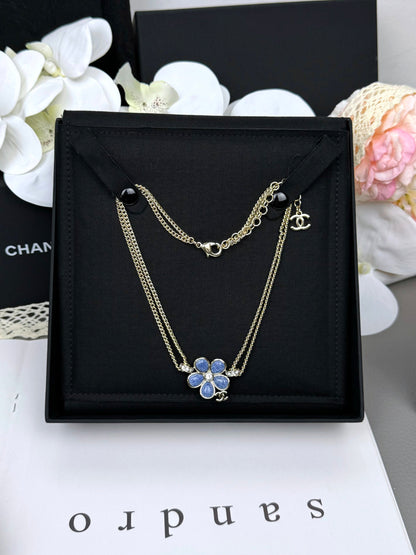 [Vintora]New Blue Floral Double-Layer Necklace