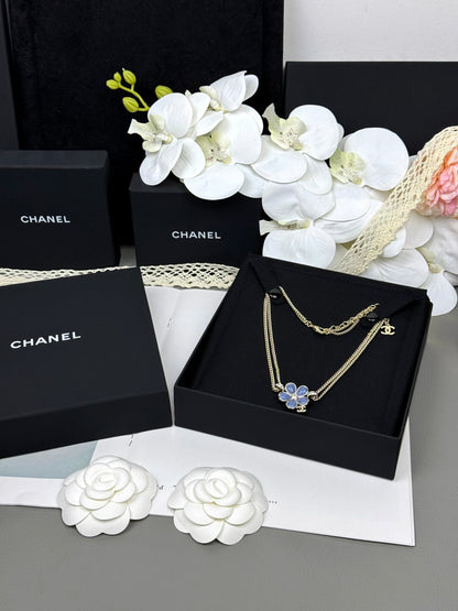 [Vintora]New Blue Floral Double-Layer Necklace