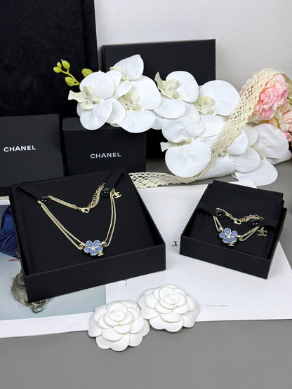 [Vintora]New Blue Floral Double-Layer Necklace